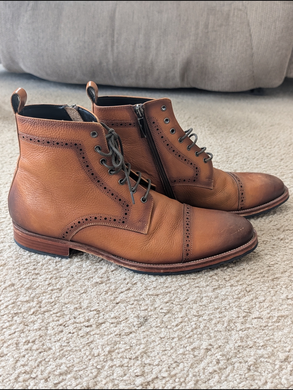 Men's Dockorio Geniune Leather Brogue Cap-Toe Boots